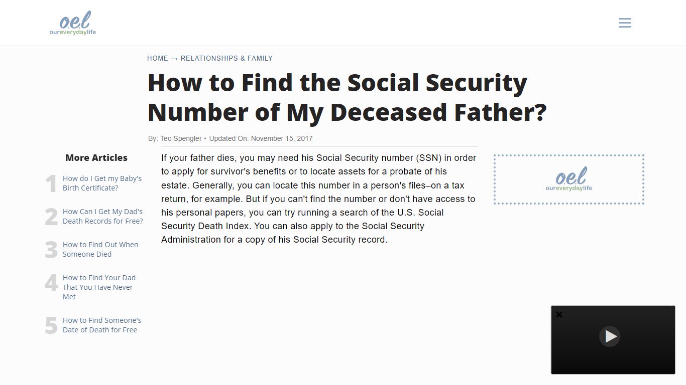 How to Find the Social Security Number of My Deceased Father?
